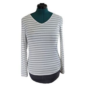 Shein Women's Blouse Size 4 Small Black‎ White Striped Bow Detail Stretch
